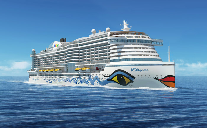 Die "Aida Prima" mit ihrem charakteristischen Bug. &copy; Aida Cruises