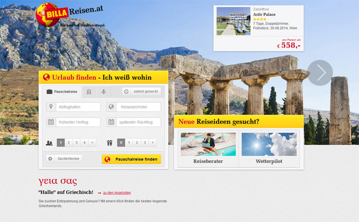 Die neue Website ist seit 30. Juli 2014 online. &copy; Screenshot www.billareisen.at