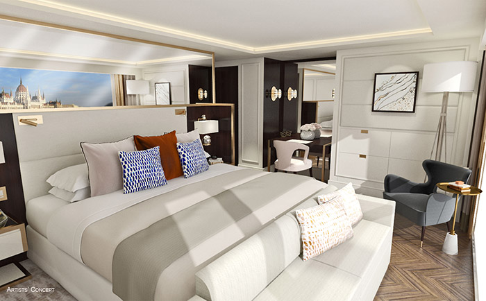 Suite auf dem neuen Fluss-Kreuzfahrtschiff von Crystal. &copy; Crystal Cruises