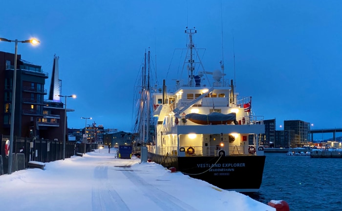 Das Expeditionsschiff "Vestland Explorer" im Hafen von Tromsø. &copy; ReiseInsider