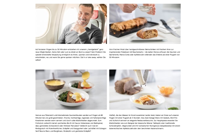 Austrian bietet in der Business Class künftig mehr "Austria" an. &copy; Screenshot Website Austrian Airlines