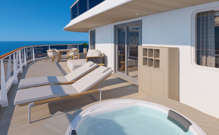 Die Serenity Residences verfügen über großzügige Sonnenterrassen. &copy; Explora Journeys