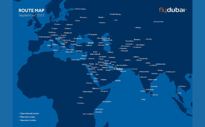 Das Netzwerk von Flydubai (Stand: September 2023). &copy; Flydubai