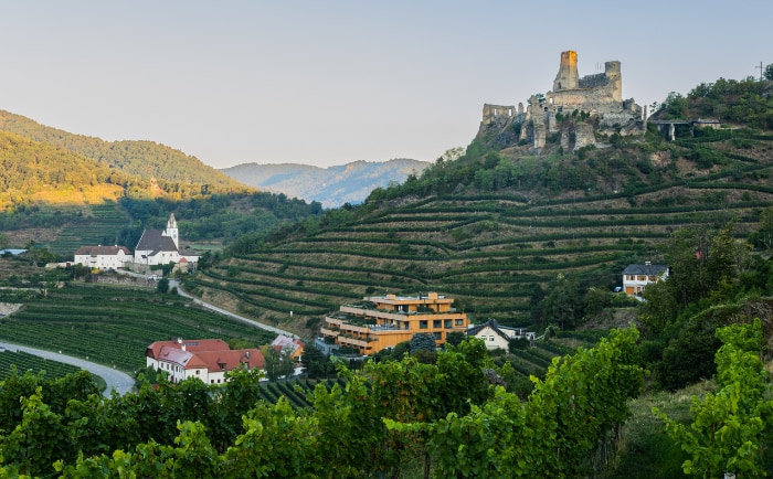 Harmonisch in die Landschaft eingebettet: Der Hotel-Zubau zum Weingut Nigl. &copy; Weingut Nigl