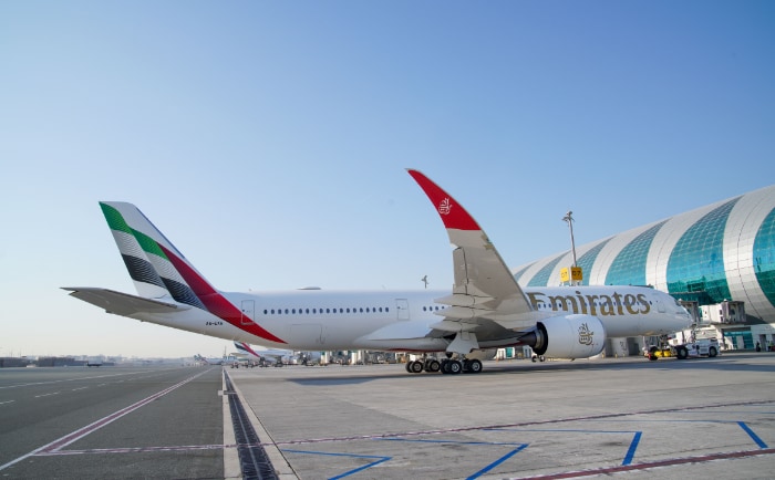 Emirates Airbus A350 in Dubai. &copy; Emirates