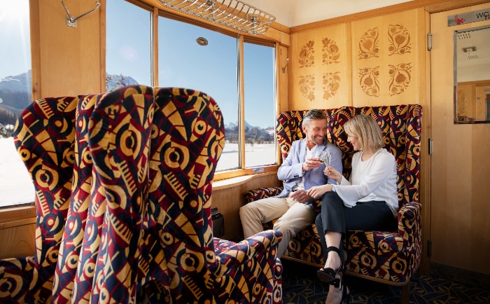 Innenansicht eines Abteils im Alpine Classic Pullman. &copy; Rhätische Bahn, Nicola Pitaro