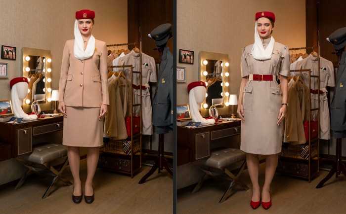 Emirates-Uniformen im Laufe der Zeit: 1987 (rechts) und 1997 (links). &copy; Emirates