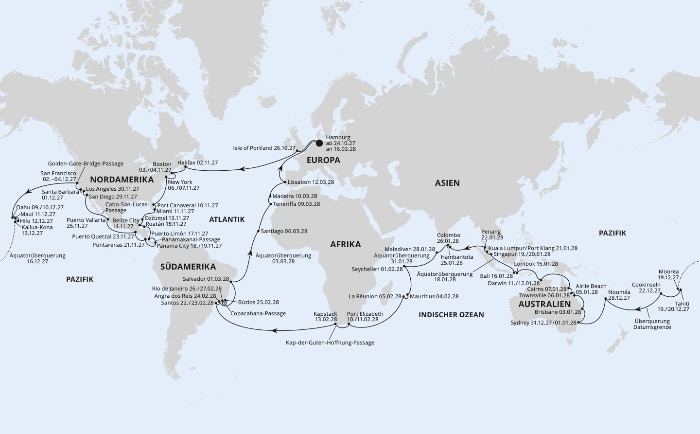 Die Route der Weltreise 2027. &copy; Aida Cruises