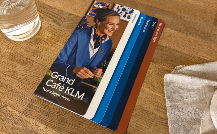 Speise- und Getränkekarte für das Grand Café KLM. © KLM Speise- und Getränkekarte für das Grand Café KLM. © KLM